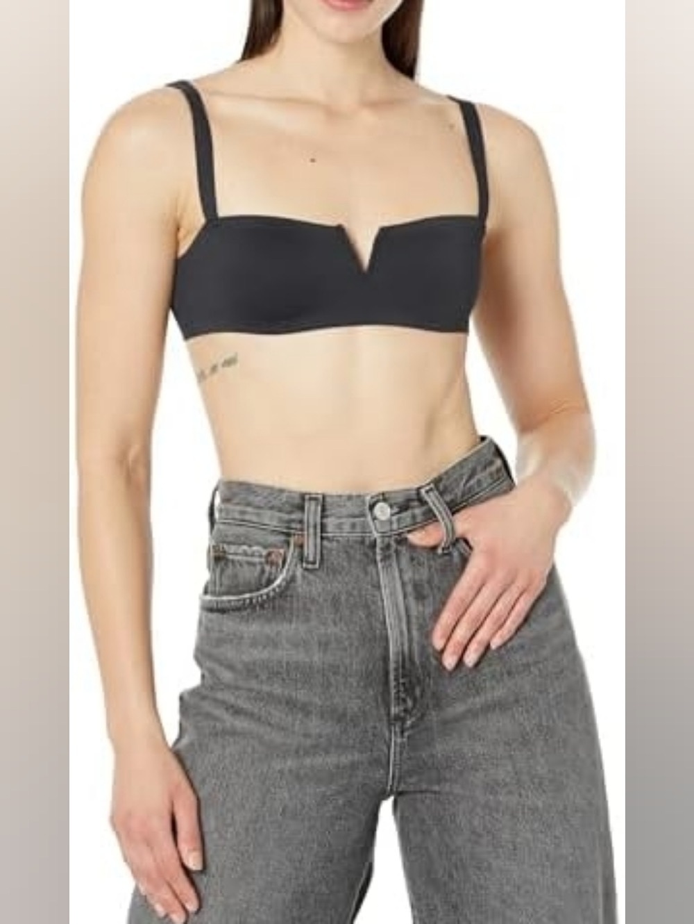 Intimately Free People Lily Scuba Notched Square Neck Black Bralette Size Large